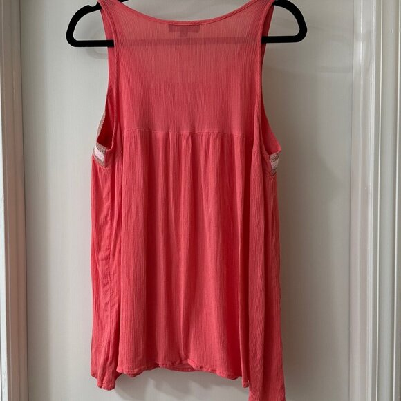 Suzanne Betro Coral Pink Lightweight Tank Top with Cream Embroidery, Size XL - Picture 7 of 7